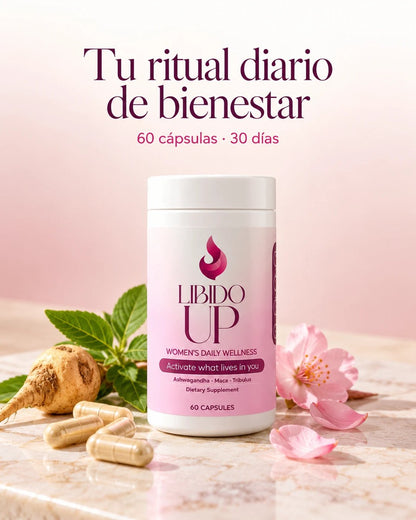 Frasco de Libido UP, tu ritual diario de bienestar: 60 cápsulas para 30 días